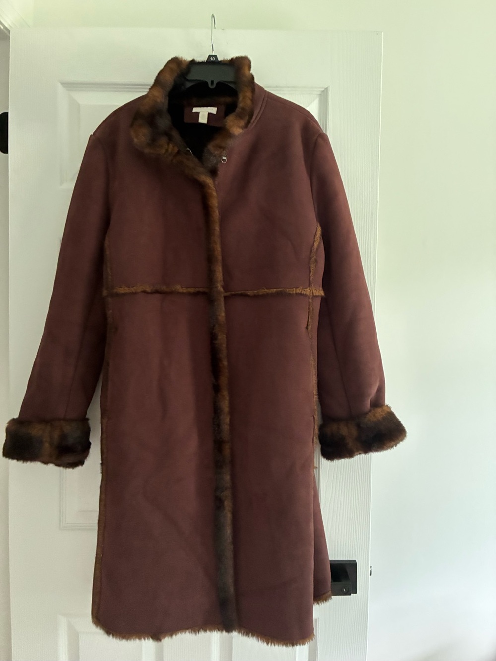 Charter Club Faux Shearling Coat Long Brown Suede Fur Lined Winter Jacket Women